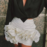 Ruched Ruffle Flower Bodycon Mini Skirt-Outfit