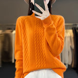 Half High Collar Twist Reduce Age Pullover Sweater Female Loose Long Sleeve Add Thick Knit Jacket Bottom Shirt Female-Outfit