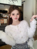 Cropped Cardigan Women French Style Chic Autumn Fashion Knitted Sweater Rhinestone Sexy Elegant Tops Outwear Winter-Outfit