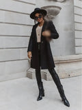 Autumn and Winter Three-Quarter Sleee Vintage long coat women 2021 Elegant -Neck Button Lapel Pocket Woolen Coat
