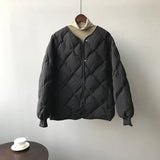 Autumn winter down jacket women fashion covered button o neck full sleeve diamond lattice oversize warm coat parka