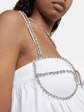 Fashion Women's Dress Slash Neck Sleeveless Backless Spliced Drilling Chain Flounce White Dresses Summer 2023 New