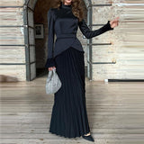 2025 New Solid Color Dress Fashion Fake Two Long-Sleeved Dress