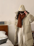 Long Big Quilt Down Jacket Female 2024 Winter Fashion Solid Color Loose And Thick White Duck Velvet Lovers Over The Knee Coat-Outfit