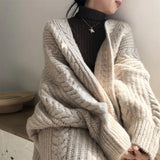 And Winter New External Wear Knitted Cardigan Retro Fashion Simple Thick Loose Mahjong Long Girl Sweater Coat