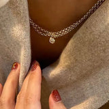 Galaxy Silver Pearl Necklace-Outfit