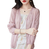 Toloer Hemp Knitting Cardigan Female Thin Ice Silk Linen Coat Sunscreen Clothes Summer Loose Outside The Shawl Air Conditioning Shirt-Outfit
