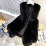Faux Fur Sleeveless Vest Jacket Autumn Winter Elegant Fashion Vest Korean Style Fashion Long Female Solid Color Autumn