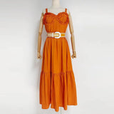 Casual Striped Colorblock Dress For Women V Neck Sleeveless High Waist Loose Midi Dresses Female Summer Clothes