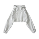 Trendy Women's Wear Hooded Jacket Charge Suit Sweet And Spicy Loose Solid Color Short Style Pull Rope Design Sense Sports Jacket-Outfit