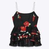 Summer Black Rose Dress Women's New Korean Sling Dress Skirt Half