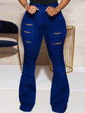 High Waist Cut Flower Ripped Trousers