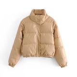 PUWD Casual Woman Oversized Leather Cotton Coats 2020 Fashion Ladies Warm Winter Stand Collar Outerwear Female Drawstring