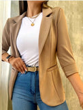 Elegant Pure Color Long Sleeve Coat Women Spring Autumn Casual Pocket Suit Jacket 2023 Pink Open Stitch Coats-Outfit