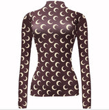 Sexy Thin Tight-fitting Fashion Moon Print Long Sleeves T-shirt 2022New Spring Summer Female Ice Silk Sunscreen