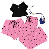 New Peach Hearted Pajamas Women's Spring And Summer Sweet And Cute Three-Piece Set Of Hanging Trousers Short Sexy