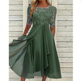 New Dress Chiffon Splicing Lace Hollow Dress Bridesmaid Evening Dress Women's