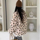 Fur Floral Print Zipper Jacket-Outfit