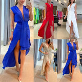 Toloer Summer New Big Deep V Collar Royal Sister Sleeveless Double Layer