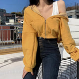 Rapcopter Casual Zipper Basic Short Pollovers Autumn Winter Long Sleeve Hoody Sweatshirts Hooded Streetwear Women Outfits