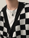 Men's V Neck Checkered Cardigan Sweater-Outfit