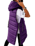 Sleeveless Puffer Jacket Women Hooded Cotton Padded Waistcoat Casual Streetwear Zipper Pocket Jacket Fashion Long Quilted