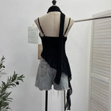Irregular Lotus Leaf Edge Ribbon Ribbon Sling Sling Waist Neck Tie With Short Top