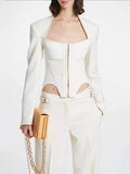 Toloer Spring New Fashion Temperament Fish Bone Chest Splicing Design Sense Waist Show Thin Suit Jacket Female Suit-Outfit