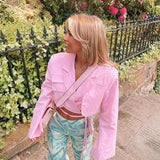 Double Layer Lace Up Coat Blazer Slim Women Gray Long Sleeve Pocket Short Jacket Suit Collar Female Outwear Clothes
