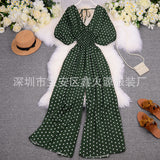 Toloer Summer Women's Wear 2023 New Temperament Wave Point V Neck Show High Waist Casual Wide Leg Jumpsuit