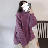 2020 Winter Korean Style Women Casual Thickened Soft Wool Blended Knitted Turtleneck Pullover Long Sleeve Oversized