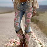 Women's Jeans Women's Trousers Color Flowers 3D Three-Dimensional Printed
