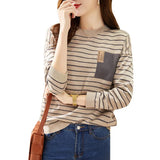 Toloer Round Collar Stripe Cashmere Knit Sweater Female Qiu Dong New Style Korean Version Temperament Loose Joker Bottom Unlined Upper Garment-Outfit