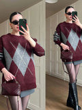 Burgundy Round Neck Knitted Sweater-Outfit