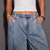 New Women's Clothing INS Wide Legs Slim Feeling Loose Drag Floor Denim