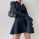 Casual Dress Shirt Women Elegant Turn-down Collar Long Sleeve High Waist Basic White Mini Dress Sexy Outfits for