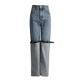 Toloer 2024 Autumn Niche High Waist More Wear Design Straight Belt Leg Color Jeans-Outfit
