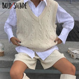 Bold Shade Vintage Streetwear Fashion 90s 2pcs Sets Knitting Twist Sweater Vest and Knee Length Shorts Matching Sets Winter