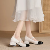 Toloer New Thick Heel Single Shoes Women's Color Light Mouth With Skirt Korean Version Of Single Shoes Professional Commuting Mary Jane Women's