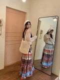 Boho Plaid Patchwork Long Skirt-Outfit