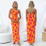 Toloer Summer New Fashion Elegant Inclined Shoulder Tight Side Slit Back Dress