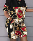 Independent Station Spring And Summer Fashion Positioning Printing Short-Sleeved 2-Piece Set Of Women-Outfit