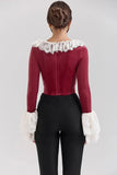 Long Sleeve Lace Flare Trim Corset Top-Outfit