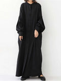 New Women's Dress Fashion Solid Color Two Wear Round Neck Loose Lantern Long Sleeve Single Breasted Women's