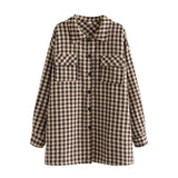 PUWD Casual Women Oversized Brown Plaid Shirt Coat 2021 Spring Fashion Ladies Loose Basic Jackets Female Streetwear