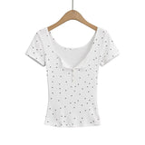 Trendy Women's Dress Is Sweet And Pure To Make Waves, Slim Short-Sleeved T-Shirt, Short-Style Navel Top + Small Suspenders Inside.-Outfit