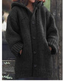 Pure Color Loose Autumn And Winter Warm Sweater Jacket Long-Sleeved Knitted Long Hoodie Number Women's