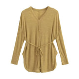 Fashion Women's Fashion Summer New Style Long-Sleeved Loose Sunscreen Thin-Style Strapped Waist Single-Breasted Blouse-Outfit
