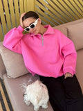 Hoodie 2024 Autumn Winter Female Neutral Fashion Street Trend Loose Lapel Zipper Hoodie-Outfit
