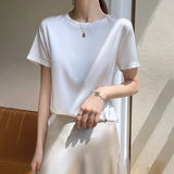Toloer Summer Women's T-Shirt New Super Soft Bat Sleeve Simple Short-Sleeved Women's Top Bottom With Sleeveless Vest-Outfit